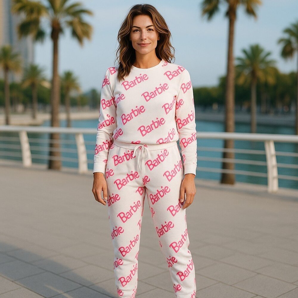 Barbie White & Pink Logo Jogger Set